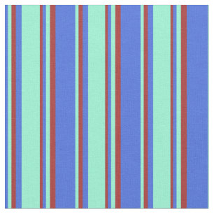 Royal Blue, Aquamarine & Brown Muster of Stripes Stoff