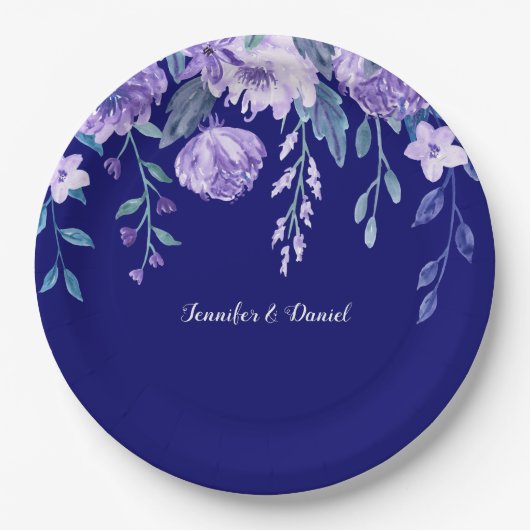 Royal Blue Aquarell Blume Paper Tellers Pappteller (Vorderseite)