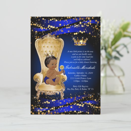 Royal Blue Baby Dusche, Baby Dusche Einladung (Stehend Vorderseite)