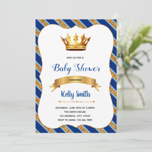 Royal Blue Baby Dusche Party Einladung (Stehend Vorderseite)