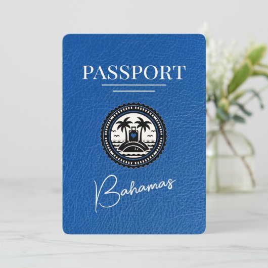 Royal Blue Bahamas Passport Save the Date (Stehend Vorderseite)