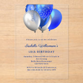 Royal blue balloons clear luxury birthday acryleinladungen (Vorderseite)