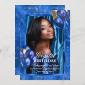 Royal Blue Balloons Foto Einladung (Vorne/Hinten)