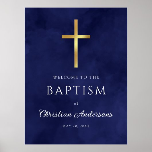 Royal Blue Baptisy Boy Welcome Sign Poster (Vorne)