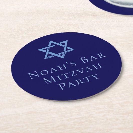 Royal Blue Bar Mitzvah Party Star von David Runder Pappuntersetzer (Angewinkelt)