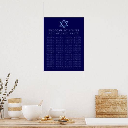 Royal Blue Bar Mitzvah Star der David Seating Char Poster (Küche)