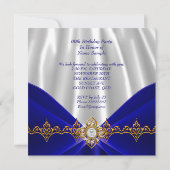 Royal Blue Birthday Gold Jewel White Silk 2 Einladung (Rückseite)