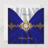 Royal Blue Birthday Gold Jewel White Silk 2 Einladung (Vorderseite)