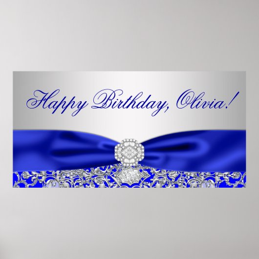 Royal Blue Birthday Party Banner Poster (Vorne)