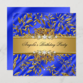 Royal Blue Birthday Party Gold Jewel Image Einladung (Vorne/Hinten)