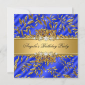 Royal Blue Birthday Party Gold Jewel Image Einladung (Vorderseite)