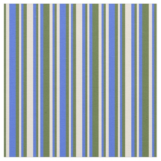 Royal Blue, Bisque und Dark Olive Green Muster Stoff (Nahaufnahme)