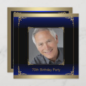 Royal Blue Black and Gold Birthday Party Einladung (Vorne/Hinten)