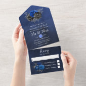 Royal Blue, Black and Silver Floral Wedding All in One Einladung (Abreißen)