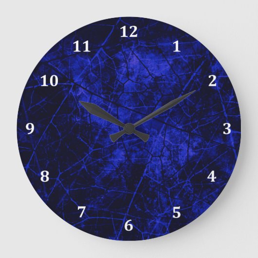 Royal Blue Black Crackle Lacquer Grunge Textur Große Wanduhr (Vorderseite)