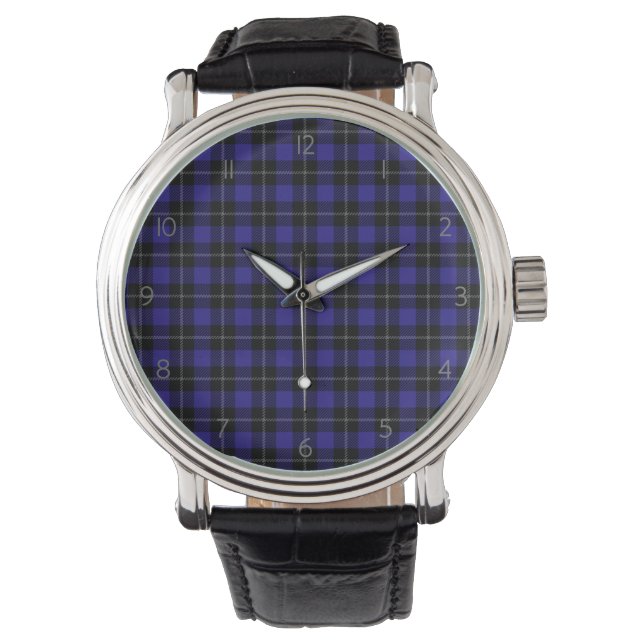 Royal Blue Black Kariert Armbanduhr (Vorderseite)