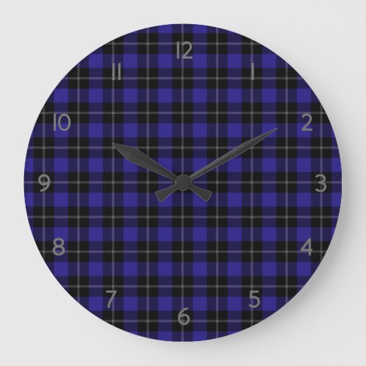 Royal Blue Black Kariert Große Wanduhr (Vorderseite)