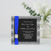 Royal Blue Black Lace Wedding Einladung (Stehend Vorderseite)