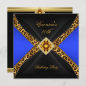 Royal Blue Black Leopard Jewel 40. Geburtstag Einladung (Vorne/Hinten)