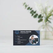 Royal Blue, Black Modern Corporate Business Card Visitenkarte (Stehend Vorderseite)