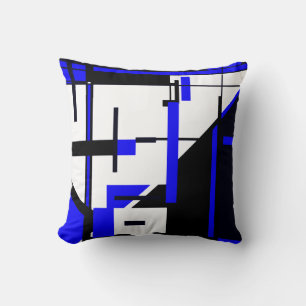Royal Blue, Black on White Geometric Abstrakt Art Kissen