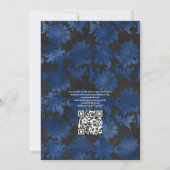 Royal Blue, Black & Silver Floral QR Code Hochzeit Einladung (Rückseite)