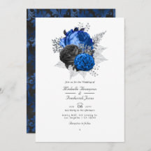 Royal Blue, Black & Silver Floral QR Code Hochzeit