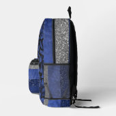 ROYAL BLUE BLACK & SILVER GLITZER SEHEN PATTER AUS BEDRUCKTER RUCKSACK (Rechts)