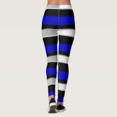 Royal Blue Black & Silver Horizontal gestreift Leggings (Rückseite)