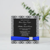 Royal Blue Black Silver Lace Wedding Einladung (Stehend Vorderseite)