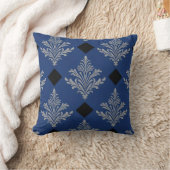 Royal Blue, Black und Silver Damask Style Kissen (Decke)