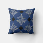 Royal Blue, Black und Silver Damask Style Kissen (Rückseite)