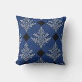 Royal Blue, Black und Silver Damask Style Kissen (Vorderseite)