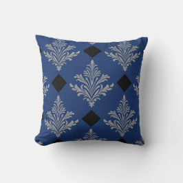 Royal Blue, Black und Silver Damask Style Kissen