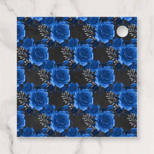 Royal Blue, Black und Silver Floral Geschenkanhänger (Rückseite)