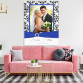 Royal Blue, Black, White Damask Wedding Leinwand (Insitu (Wohnzimmer))