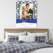 Royal Blue, Black, White Damask Wedding Leinwand (Insitu (Schlafzimmer))
