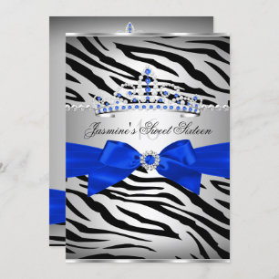 Royal Blue & Black Zebra Sweet 16 Geburtstagsparty Einladung
