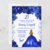 Royal Blue Blonde Hair Princess Birthday Party Einladung (Vorderseite)