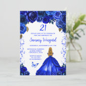 Royal Blue Blonde Hair Princess Birthday Party Einladung (Stehend Vorderseite)