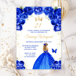 Royal Blue Blonde Hair Princess Birthday Party Einladung