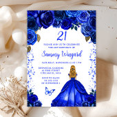 Royal Blue Blonde Hair Princess Birthday Party Einladung
