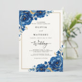 Royal Blue Bloom Botanical Wedding Einladung (Stehend Vorderseite)