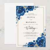 Royal Blue Bloom Botanical Wedding Einladung (Vorne/Hinten)