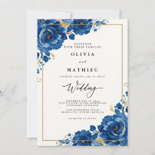Royal Blue Bloom Botanical Wedding Einladung