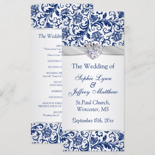 Royal Blue Bloral Wirbel auf Silberhochzeit Programm (Vorne/Hinten)