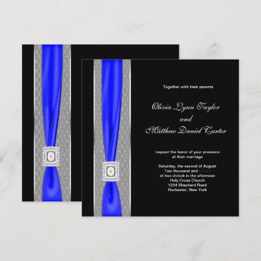 Royal Blue Blue Blue Bow Wedding Einladung (Vorne/Hinten)