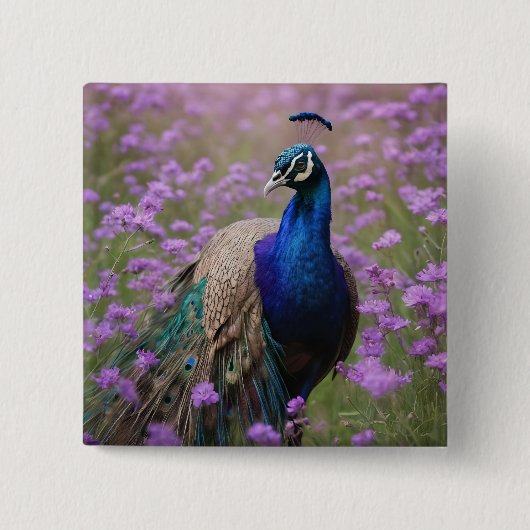 Royal Blue: Blue Peacock in Lavender Field, Button (Vorderseite)