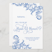 Royal Blue Blühe wird meine Trauzeugin sein Einladung (Vorne/Hinten)