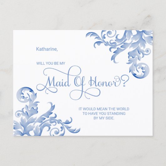 Royal Blue Blühe wird meine Trauzeugin sein Einladungspostkarte (Vorderseite)